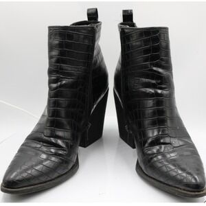 Soul Naturalizer Micah Black Faux Croc Embossed‎ Block Heel Ankle Boots Sz 10M